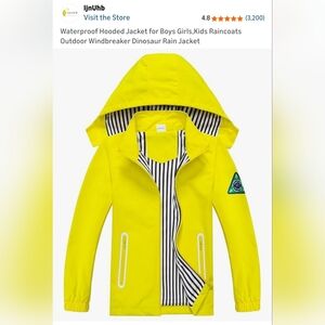 Yellow Waterproof Kids Dinosaur Rain Jacket